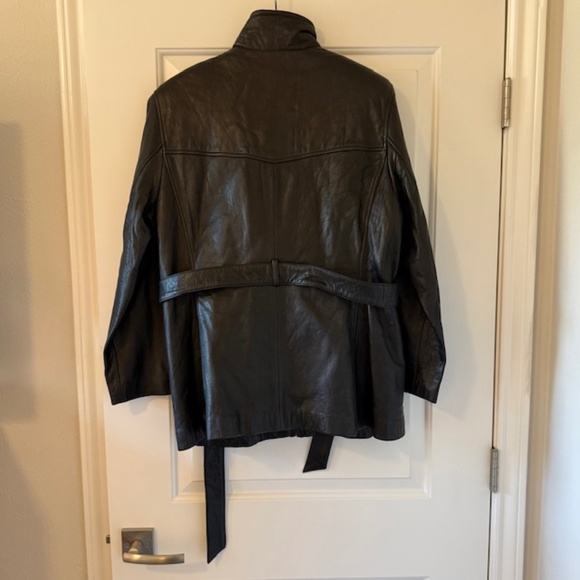 Adler Collection Womens Black Lambskin Leather Full Zip Coat with Belt, Large - Picture 3 of 13